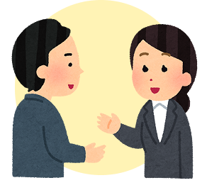 お客様と話し合う社会人女性のイラスト