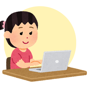 幼少期にパソコンを使う女の子のイラスト